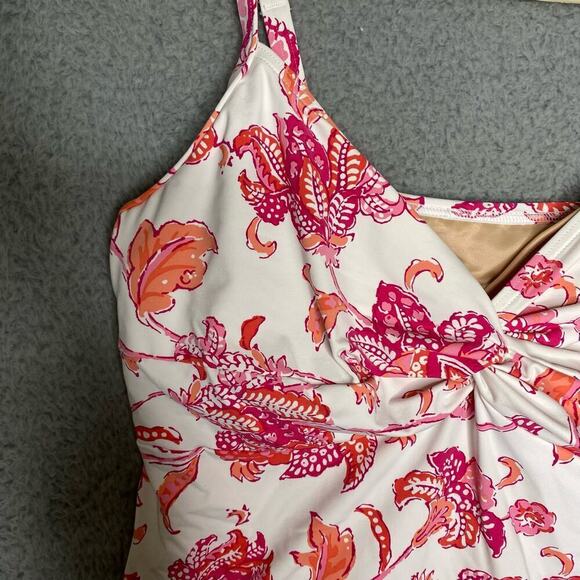 Lands End Womens swimsuit tankini top pink floral underwire adjustable beach 14 - Picture 7 of 9